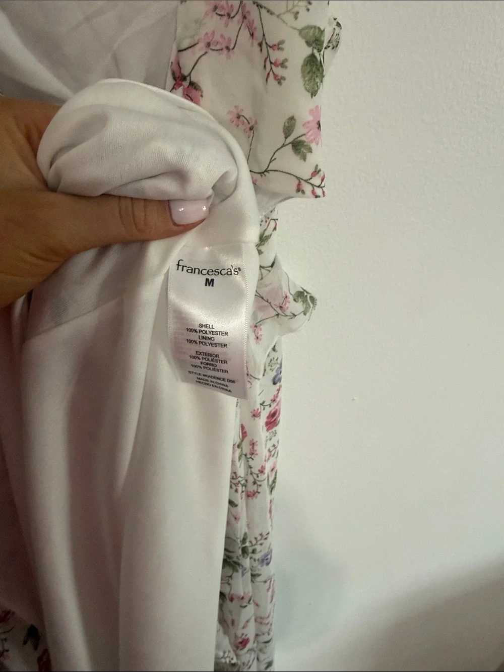 Audrey Parks Floral Ruffle V-Neck Maxi Dress in White with Pink & Green Print